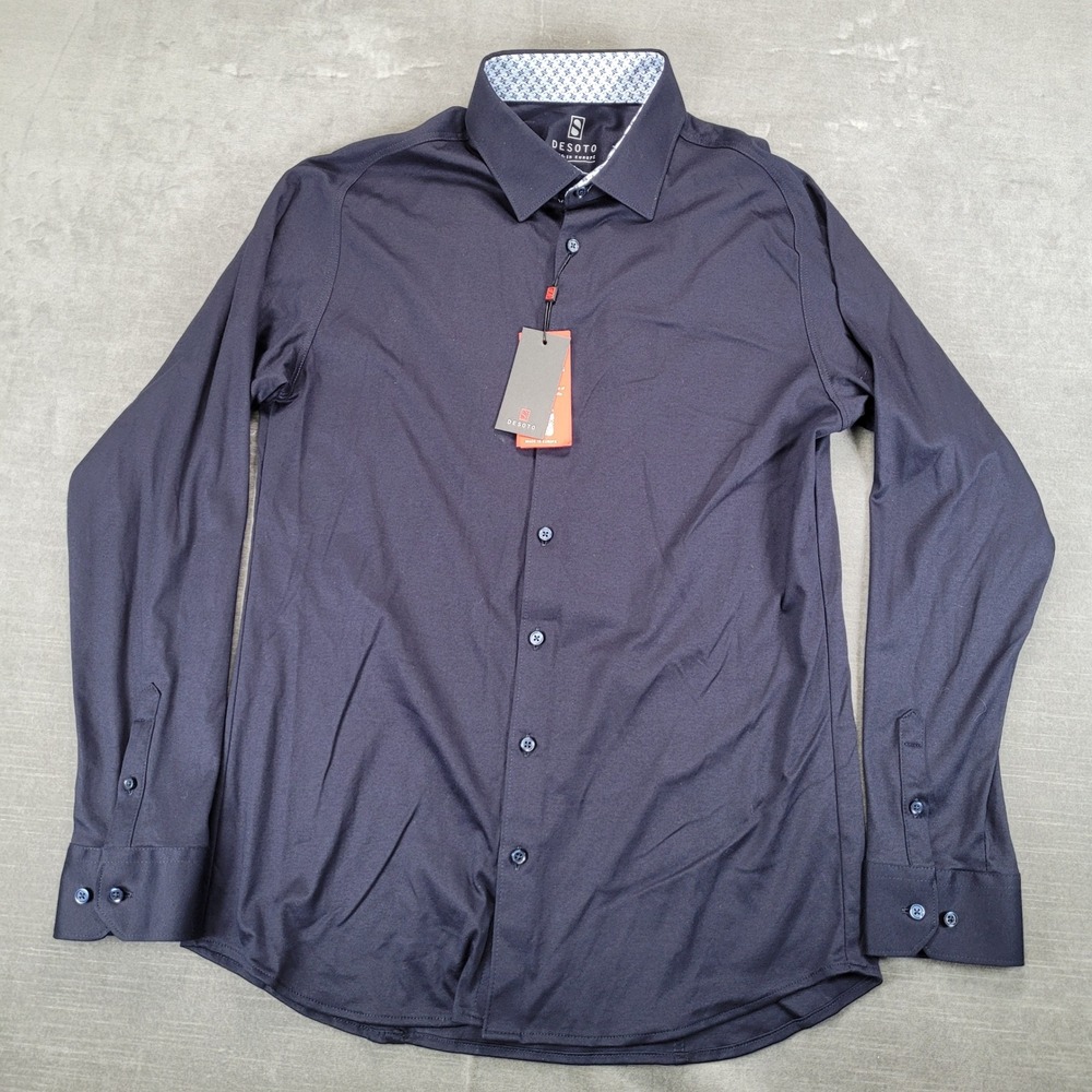 DESOTO Mens Casual Long Sleeve‎ Button Down Shirt Size Med Dark Navy New